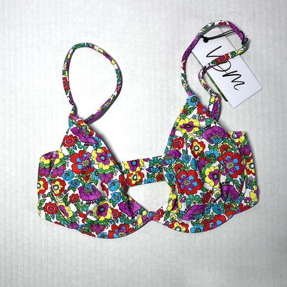 Revolve VDM The Label Heidi 60s Multi-Colored Floral Underwire Bikini Top XS NWT - Picture 2 of 7